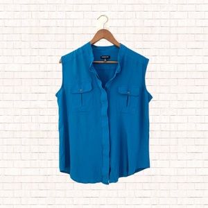 Kenneth Cole New York Sleeveless Button Front Blouse • Bright Blue XL EUC OBO